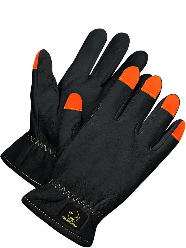 Guantes de conductor de piel de cabra con puntas de los dedos de alta visibilidad (aceite)