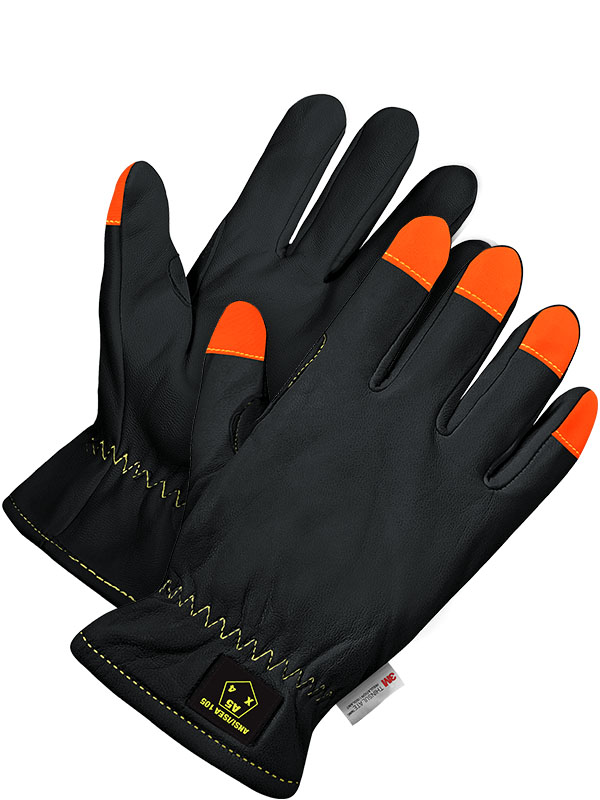 Guantes de conductor de piel de cabra con aislamiento y puntas de los dedos de alta visibilidad (aceite)