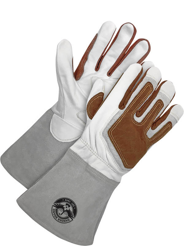 Grey/Tan Bob Dale 64-1-1525-11 Premium Reverse Grain Deerskin Welder Glove with Left Hand Patch Size 11 
