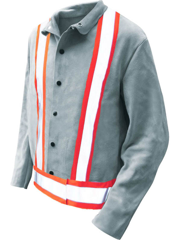 Veste de soudage en cuir refendu avec bandes réfléchissantes