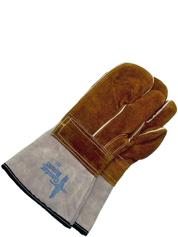 Lined Split Cowhide 1-Finger Welding Mitt w/Gauntlet Cuff