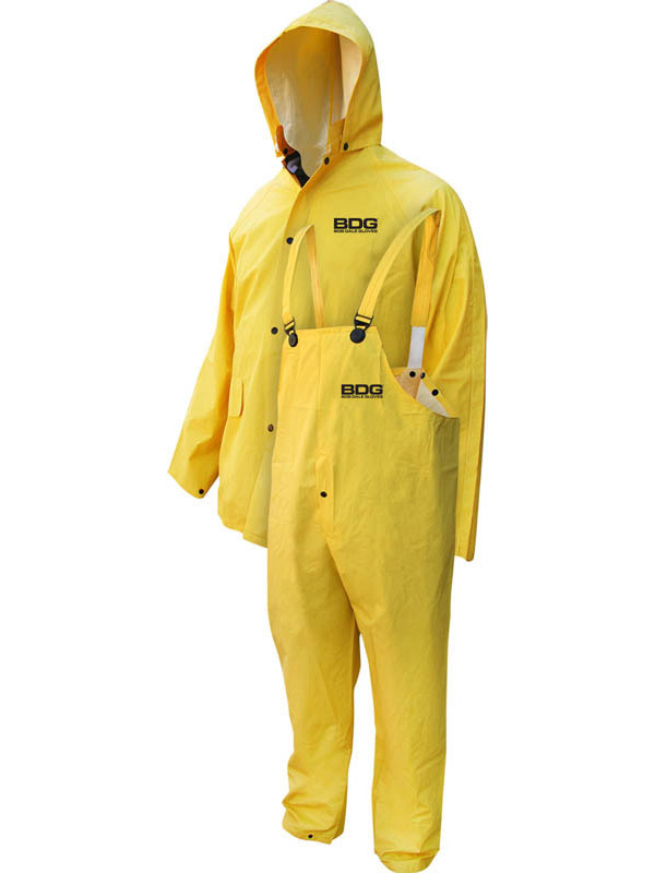 PVC/Polyester FR Rain Suit w/Jacket, Hood & Bib Pants